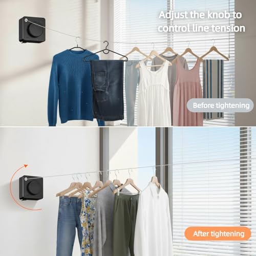 15.7Ft Retractable Clothesline Indoor & Outdoor, Heavy Duty Anti-Sag Wall Mounted Stainless Steel Laundry Drying Line for Balcony, Laundry Room, Bathroom, Motorhome, Dormitory, Travel - Image 5