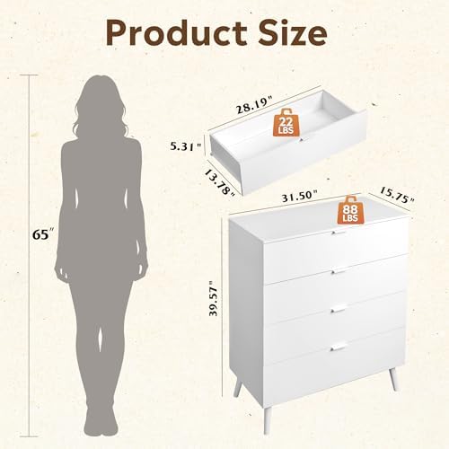 4-Drawer Moden TV Stand, White Tall TV Console - Image 3