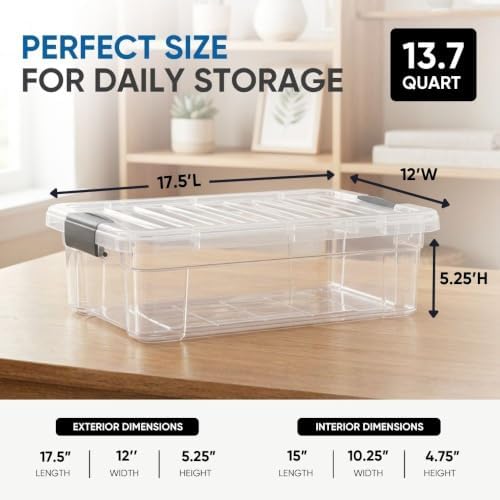 Superio 13.7 Quart Clear Plastic Storage Bin with Lid, Stackable Organizer Box, BPA-Free Storage Container for Home, Garage, School & Office, 1 Pack - Image 2
