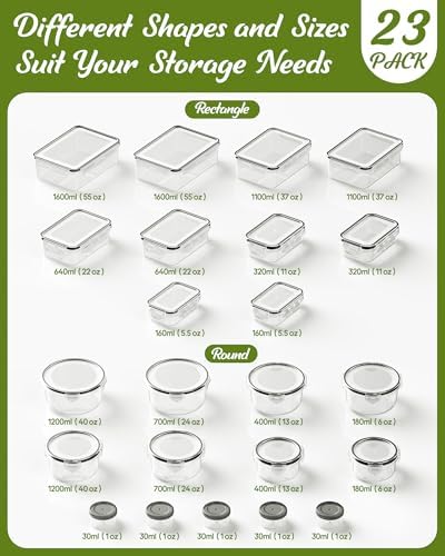 46 Piece Food Storage Containers with Lids(23 Containers & 23 Lids), BPA-Free Plastic Food Containers for Kitchen Storage and Organization, Leak Proof Meal Prep Container, Includes Labels & Pen - Image 2
