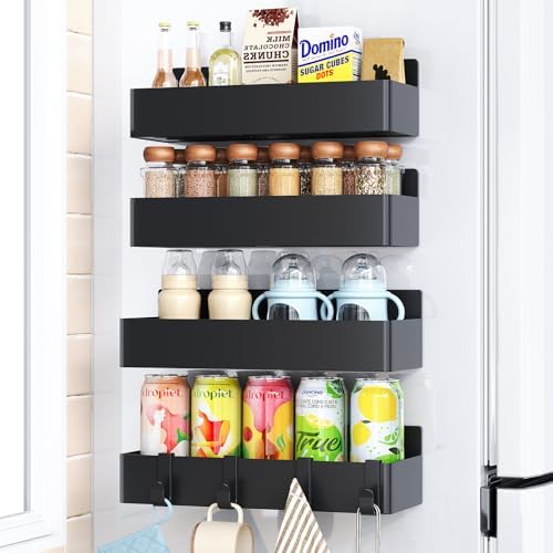Mystozer Magnetic Spice Rack for Refrigerator Black, 4 Pack by Mystozer