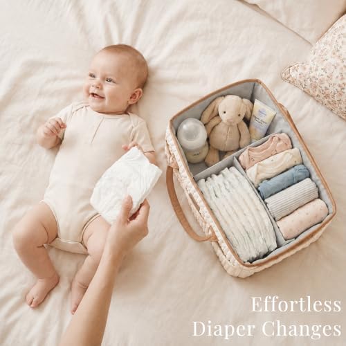 Konssy Baby Diaper Caddy Organizer, Braided Quilted Design with PU Handles - Image 2