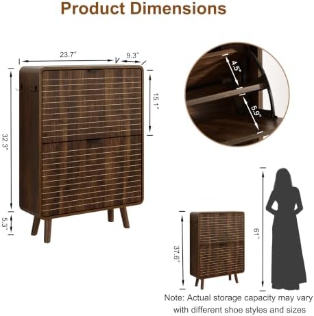 3imothrix Fluted Shoe Cabinet for Entryway with 2 Flip Drawers, Walnut - Image 2