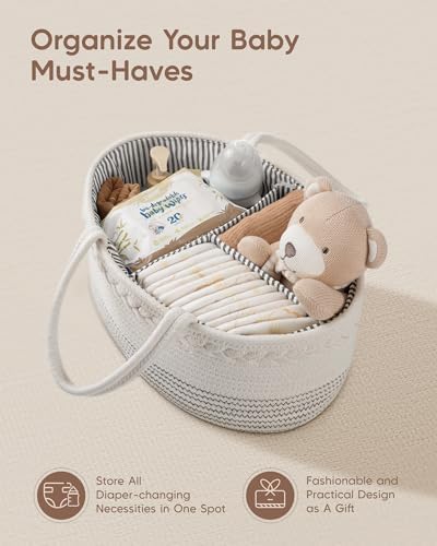 Maliton Baby Diaper Caddy Organizer, Cotton Rope Diaper Caddy Basket, Large Storage Basket for Newborn Boys and Girls, Gift for Baby Shower List, Newborn Essentials - Image 2