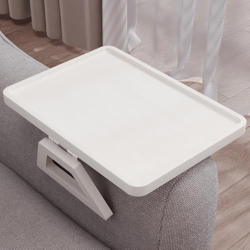 Couch Arm Tray,Bamboo Folding Sofa Tray,Sofa Armrest Trays Clip-On Couch Desk for Drinks,Snacks,Phone,Remote Control（White） by DANFOXER