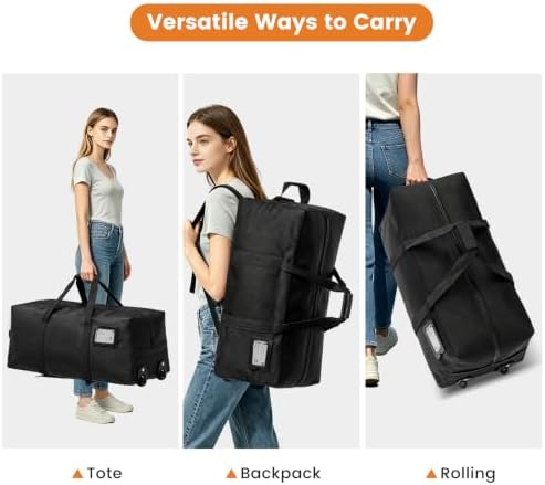 2 Pack Heavy Duty Moving Bags with Wheels, 92L Large Duffle Bag for Travel - Image 3