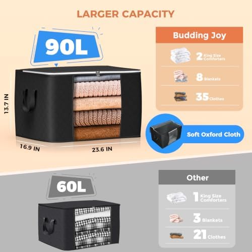 90L Large Storage Bags, 8 Pack Clothes Storage Bins Closet Organizers - Image 2