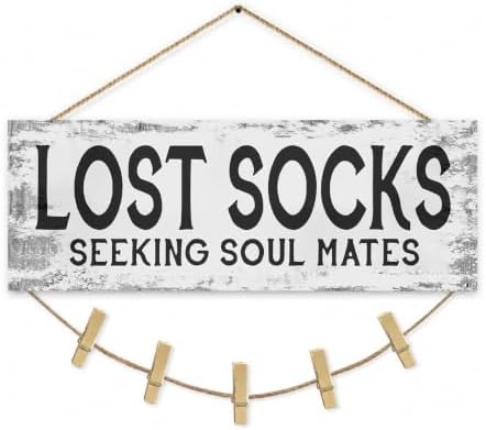 Lost Socks Laundry Room Sign Farmhouse Wall Decor 6"x14.5" by 1KINGO