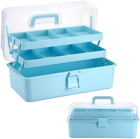 Tackle Box, 15-Inch Extra Large Art Storage Box with 3-Layer Folding Trays by BTSKY