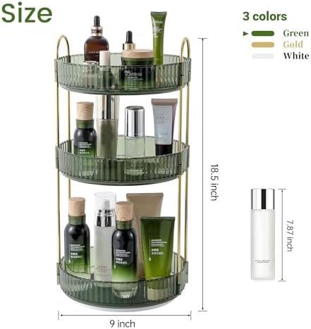 Aveniee Rotating Makeup Organizer for Vanity, Perfume Skin Care Organizers Large, Bathroom Counter Make Up Cosmetic Storage, Clear Spinning Skincare Lipstick Holder,3 Tiers, Green - Image 4