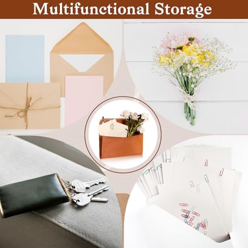 PU Leather Mail Holder Wall Mount 9.8x7.7 Inch Brown Letter Holder Vintage Hanging Mail Organizer 2 Ring Bill Organizer for Wall Decor Storage Letter Postcards Bill Flowers Office Home - Image 4