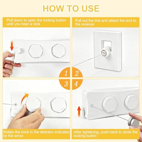 Retractable Clothesline Indoor & Outdoor, 16.7 Ft Non-Sagging Double Clothes Line, Retracting Heavy Duty Clothes Drying Laundry Line, Wall Mounted Stainless Steel Line (White, Dual Line) - Image 4