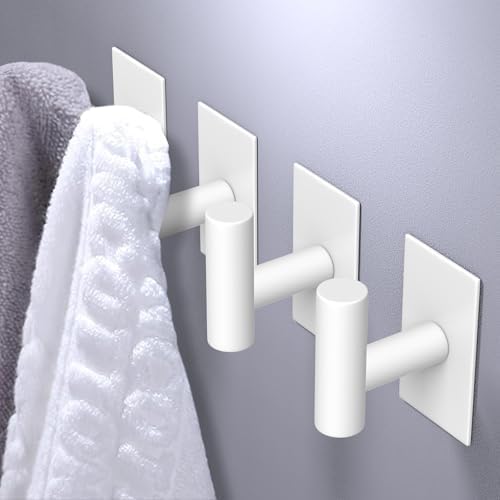 VAEHOLD Wall Towel Hooks, Heavy Duty Sticky Holder Waterproof Towel Hooks for Hanging Coat, Clothes, Closet Hook Wall Mount for Kitchen (White, 2 Pack) - Image 2