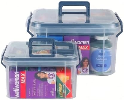 HEY FOLY Set of 2 Medicine Organizer - Plastic Storage Box with Handle Blue by HeyFoly