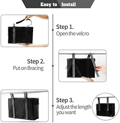 Bseash Bunk Bed Organizer, Bedside Caddy Hanging Bed Organizer Storage Bag with 4 Pockets and 2 Hooks, for College Dorm Rooms Bed, Hospital Bed, Baby Bed Rails, 600D Oxford Cloth (Black) - Image 5