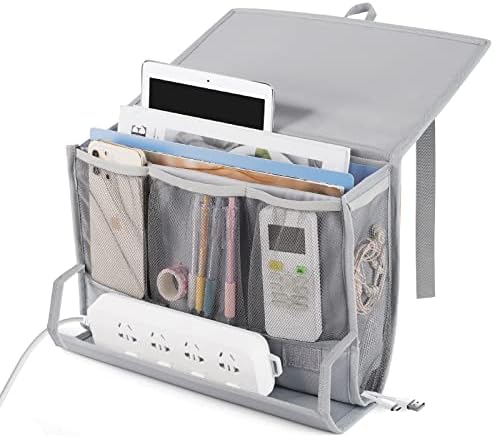 Bedside Caddy Organizer for Dorm Bed Rails with 7 Pockets, Gray by Retyion