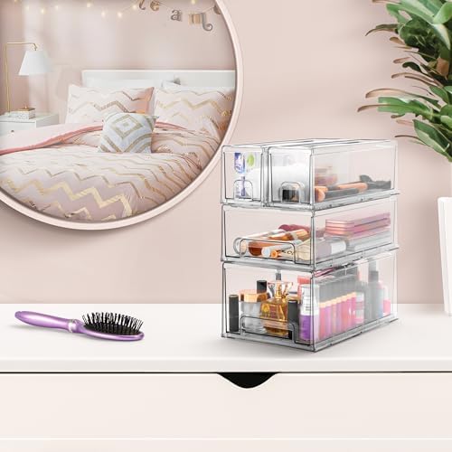 Sorbus Clear Stackable Storage Drawers with Pull-Out Bins (Medium, 2 Pack) - Image 5