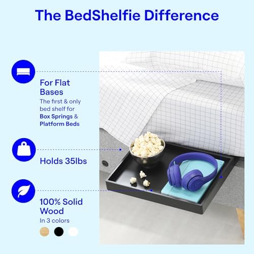 BedShelfie Bedside Shelf for Dorm Room - Black Wood Slide - Image 4