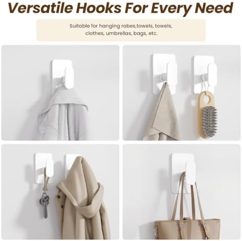 Large Heavy Duty Wall Hooks - 26lb Max, Stainless Steel Adhesive Towel Hooks for Hanging Towel, Coat, Robe, Hat, Sticky Towel Holder for Wall Mount in Bathroom, Shower, Kitchen (White, 4 Pack) - Image 7