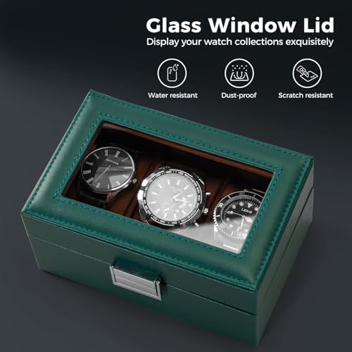 ProCase Watch Box, 3 Slot Mens Watch Display Case, MidnightGreen - Image 3