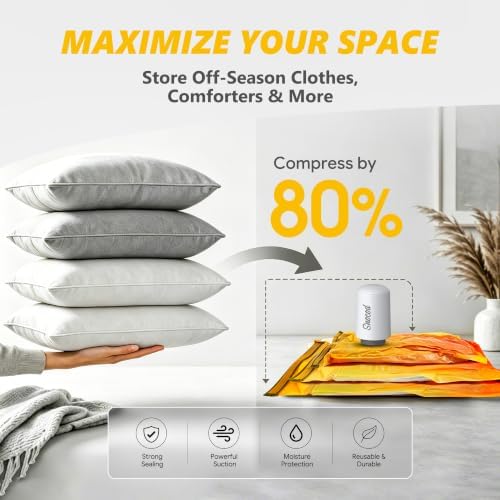Vacuum Storage Bags with Electric Pump, 10 Reusable Compression Bags for Clothes, Bedding and Travel, Space Saving Storage Bags for Closet and Home Organization, White - Image 3