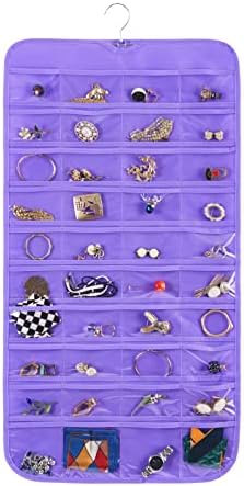 Bloss Hanging Jewelry Organizer, 80 Pockets Dual Sides Wall Jewelry Organizer Storage Dorm Room Essentials for Girls Necklace Organize And Earring Holder Hang on Closet/Door (Purple) by Bloss