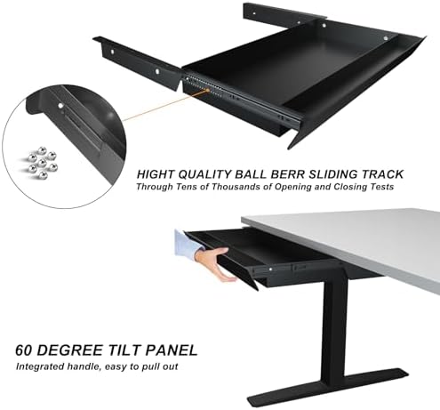 Large Under Desk Mounted Sliding Drawer with Bamboo Tray and 60 Degree Tilt Panel to Pull Out, 30'' Long & 13'' deep Large Storage Organizer for Sit Stand Workstation - Image 7