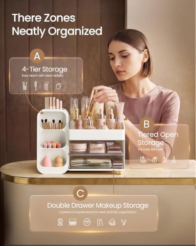 SONGMICS Makeup Organizer, Cosmetic Display Case with 2 Drawers - Image 4