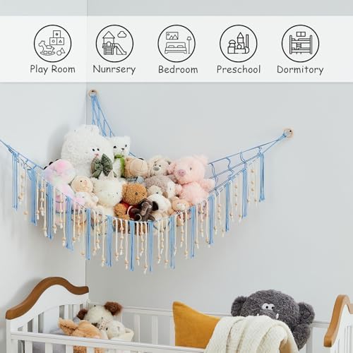 Pretty Jolly Stuffed Animal Storage Hammock with Wooden Beads and Tassels - Image 3
