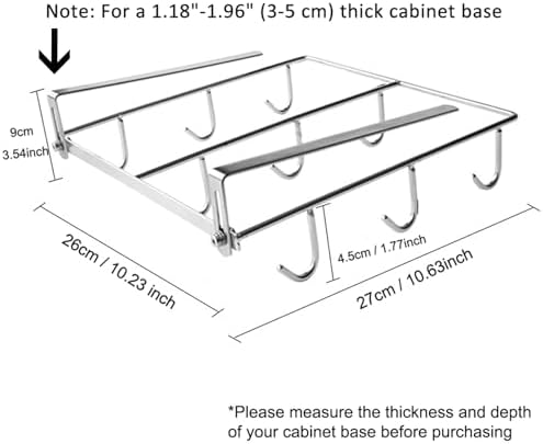 Mug Holder Under Cabinet for 1.18"- 1.96" Thickness Cabinet Base, 9 Hooks Cup Organizer Hanging Coffee Mug Rack Tea Cup and Utensil Hooks Drilling Free Mug Hanger Under Shelf - Image 4