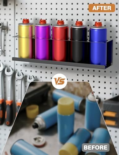 sogiv 4 Pack Spray Can Holder Organizer, Wall-Mounted Steel Spray Bottle Rack, Tool Box Storage Rack, 5 Cans Metal Paint Can Organizer for Garage, Workspace, Shop, Home or Tool Trailer, Black - Image 4