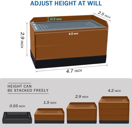ANNKUT Furniture Risers 3 inch, Rectangle Adjustable Risers Blocks for Bed Sofa Table and Couch Lift to 1.5 or 3 inch，Heavy Duty Support Up to 1,300 Lbs (4 Pack-Brown) - Image 3