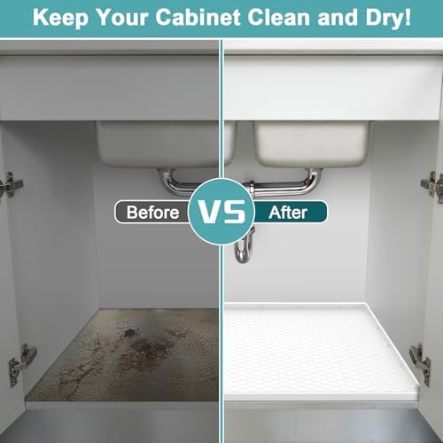 Under Sink Mats for Kitchen Waterproof, Silicone Under Kitchen Sink Mat and Protector for 34" x 22" Cabinets, Under Sink Organizer Tray, Shelf Liner Cabinet Liner for Bathroom, White - Image 6