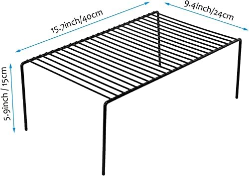 Kitchen Cabinet Shelf Organizer Set of 2, Large (15.7 x 9.4 inch) Metal Wire Pantry Storage Shelves, Dish Plate Racks for Cabinets, Freezer, Counter, Cupboard Organizers and Storage, Black - Image 4