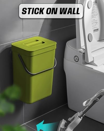 3.2 Gallons Hanging Trash Can with Lid - Kitchen Garbage Can, Under Sink Trash Can, Garbage Can for Bathroom, Waste Bucket Outdoor Indoor, 12L(Lime Green) - Image 3