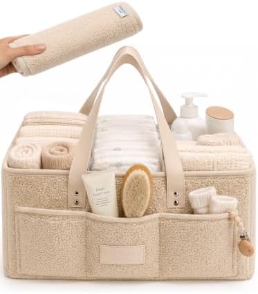 Baby Diaper Caddy Organizer with Waterproof Changing Pad, Beige by Toodly