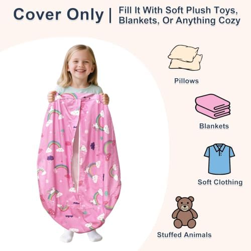 Lukeight Unicorns Stuffed Animal Storage Bean Bag Chair Cover for Teens, Velvet Plush Toy Organizer Seat, Cover Only, No Filling Included, Long YKK Zipper, Side Pocket, XX-Large 36"D x 20"H - Image 2
