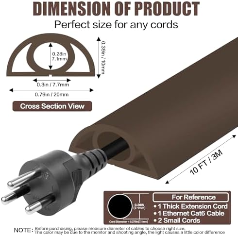 Floor Cord Cover Cable Cavity Self Adhesive Cord Hider Floor 10FT Floor Cable Management Power Cord Protector Floor Electric Cord Covers for Offices, Gym, Exhibitions (CoffeeBrown, 0.78" x 10') - Image 2