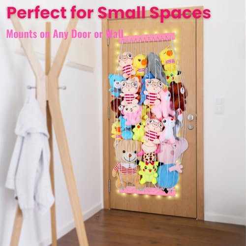 Stuffed Animal Storage Wood Soft Toy Storage for Kids Room，Wall Mount Door Hanging Stuffed Animal Toy Organizer Shelf for Nursery Play Room White with LED Coil -Patent - Image 6