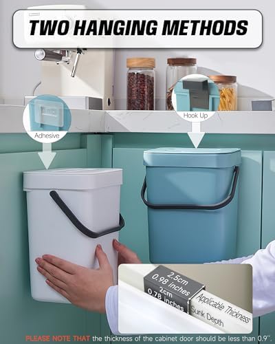 1.3 Gal Compost Bin, Hanging Small Trash Can with Lid, 5L/White - Image 6