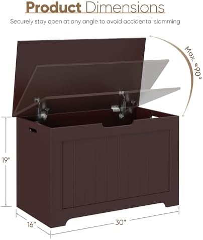 SUPER DEAL Storage Chest, 30 inches Toy Chest Box Organizer with 2 Safety Hinges, Wooden Entryway Storage Bench, Brown - Image 3