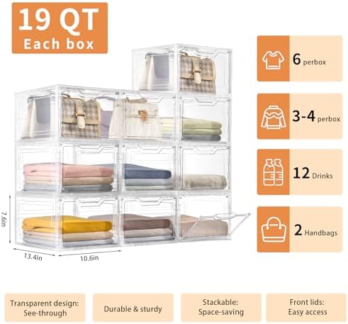 6 Pack Clear Storage Bins with Lids, 19 Qt Closet Organizers and Storage - Image 3
