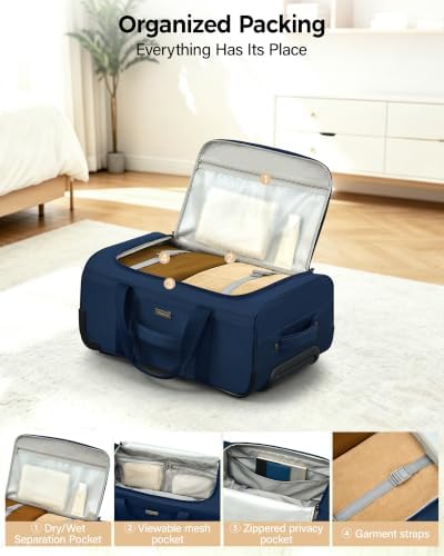 Hanke Rolling Duffle Bag with Wheels, 21 Inch Soft Side Carry On Luggage - Image 4