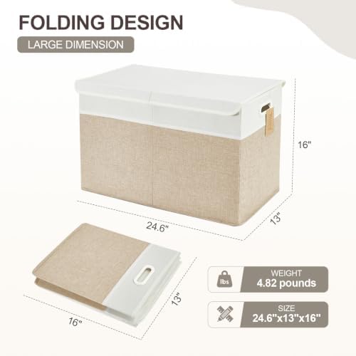 Large Toy Storage Box with Lid, Collapsible Toys Storage Organizer Bins with Dividers and Handles, Storage Chest Bin for Kids, Boys, Girls, Nursery 25"x13" x16" (Beige & White) - Image 3