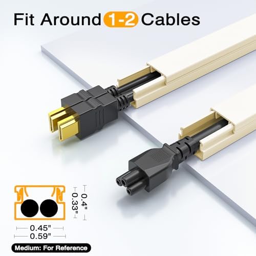 Delamu 157in Cord Covers for Wires on Wall, Cord Hider for 1 Cord, Paintable Cable Hider, Cable Management Wire Covers for Cords, L15.7 W0.55 H0.4in, Beige - Image 2