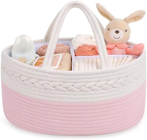Maliton Diaper Caddy for Baby Girl-Cotton Rope Diaper Caddy, Diaper Organizer for Changing Table, Portable Baby Basket for Storage Baby Stuff, Newborn boy girl baby essentials Registry Items by Maliton