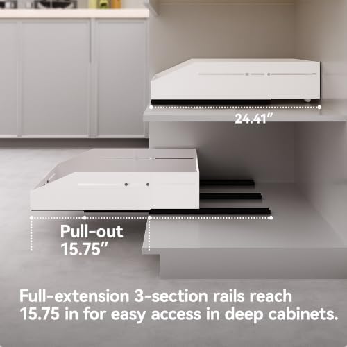 Pull Out Cabinet Organizer 15.8"-23"D&10"-16"W Raised Walls White - Image 5