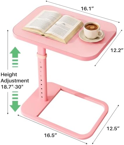 Kitstorack TV Tray Table, Adjustable Height & Rounded Metal Corners, Snack Table for Couch, Sofa, Bed, Chair, Living Room, C Shaped End Side Table for Eating, Dinner or Laptop, Small Spaces, Pink - Image 3