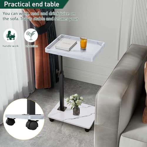 C Table End Table Adjustable Height, 360°Swivel TV Tray Table for Small Spaces, Couch Tables That slide under, C Shaped Side Tables living room and bedroom for Sofa, Bed,Chair, Snack (2, White) - Image 4