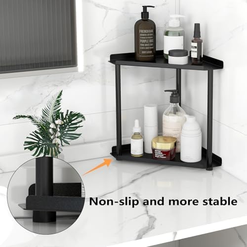 FLE Corner Bathroom Counter Organizer, Bathroom Organizer Countertop Black - Image 4